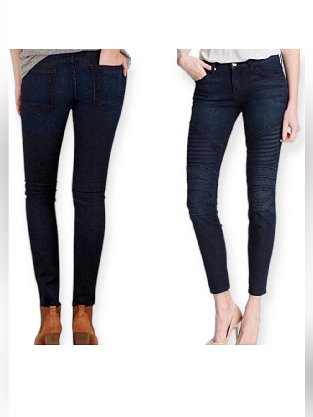 New CURRENT/ELLIOTT The Moto Ankle Skinny Jeans Top Stitch Dark Wash 8 MSRP $268